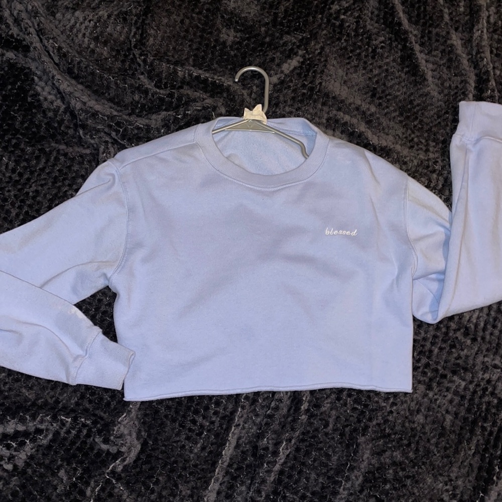 Baby Blue Crop Top Long sleeve Cotton Sweater